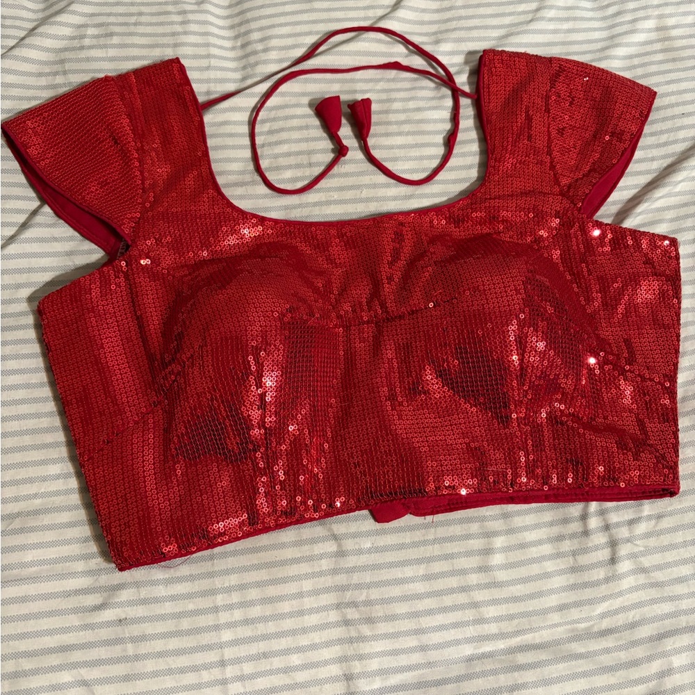 Sequin Red Saree Top